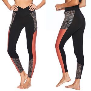 Beach Riot Sport Tori‎ Leopard Colorblock High Rise Crossover Waist Leggings L